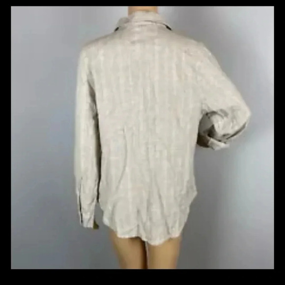 Orvis Womens Small Beige Linen Blend Beige Striped Button Up Long Sleeve Shirt - Picture 2 of 7